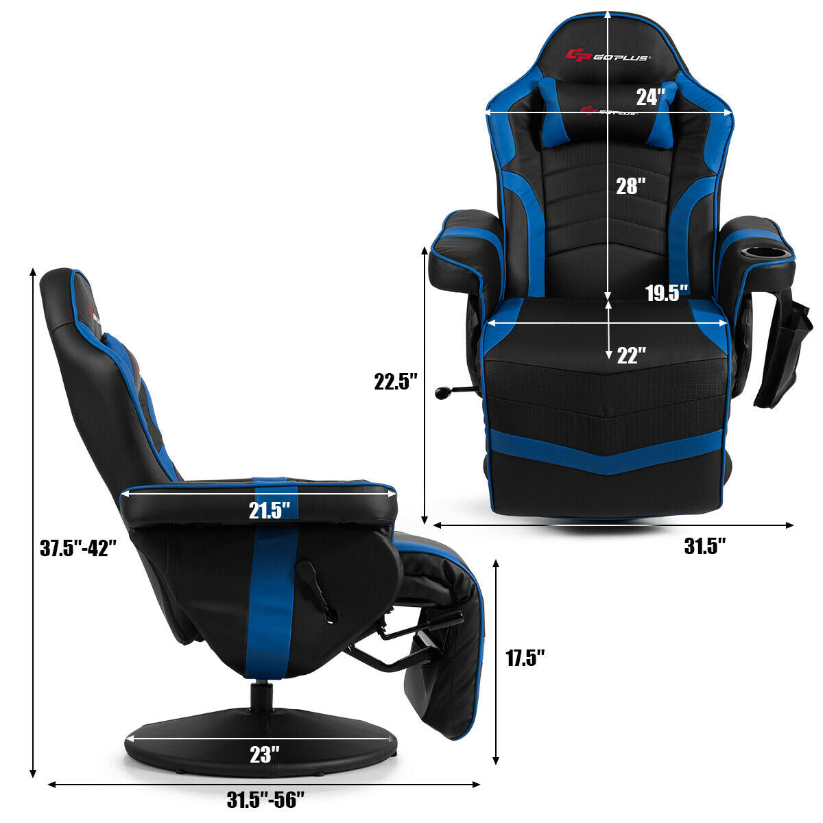 Ergonomic High Back Massage Gaming Chair with Pillow-Blue, Fully Assembled