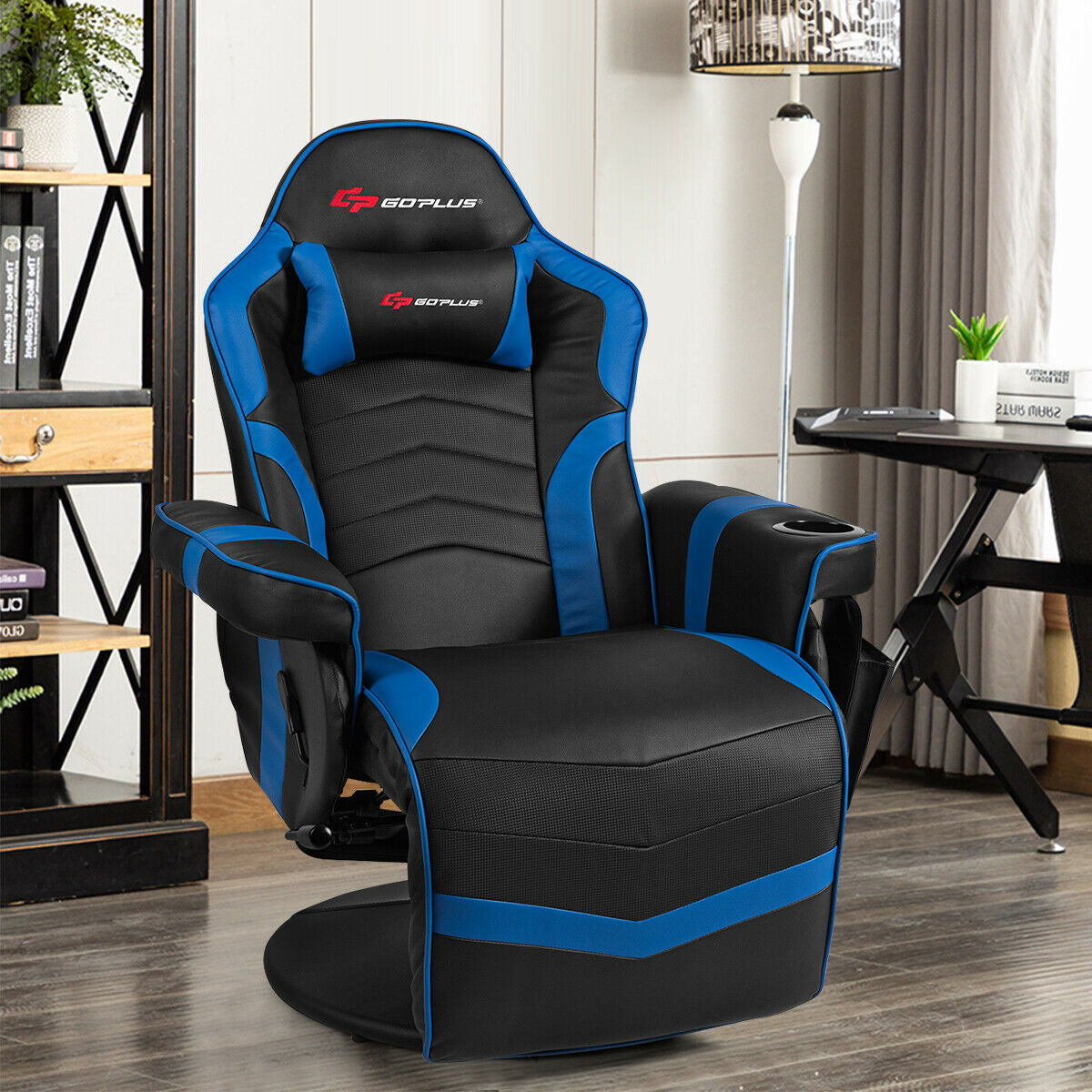 Ergonomic High Back Massage Gaming Chair with Pillow-Blue, Fully Assembled