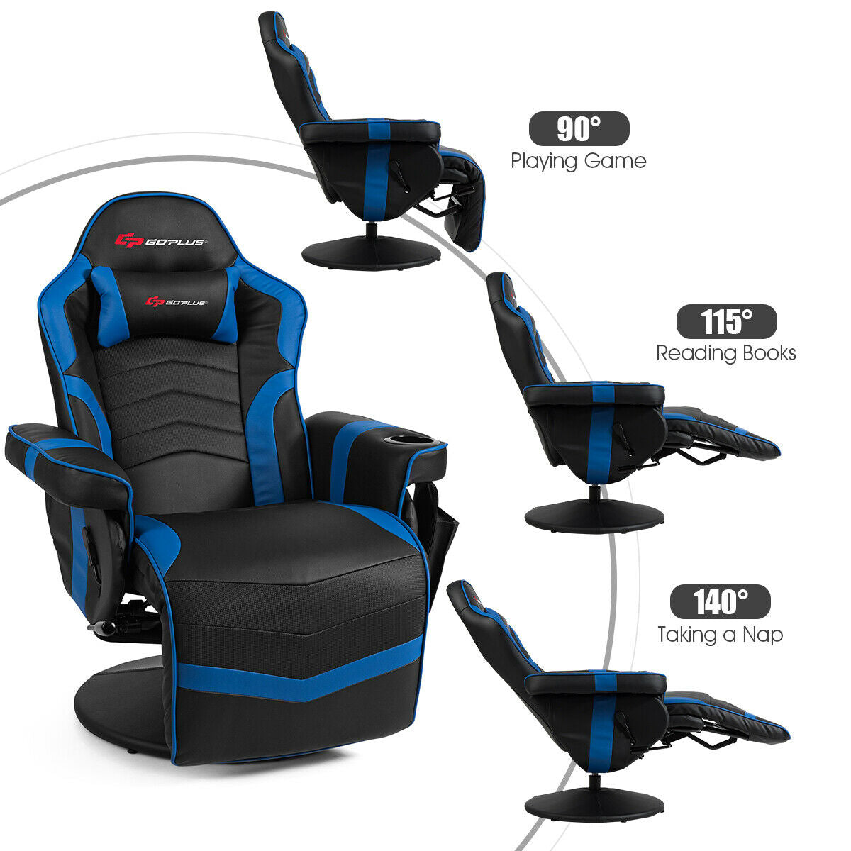 Ergonomic High Back Massage Gaming Chair with Pillow-Blue, Fully Assembled