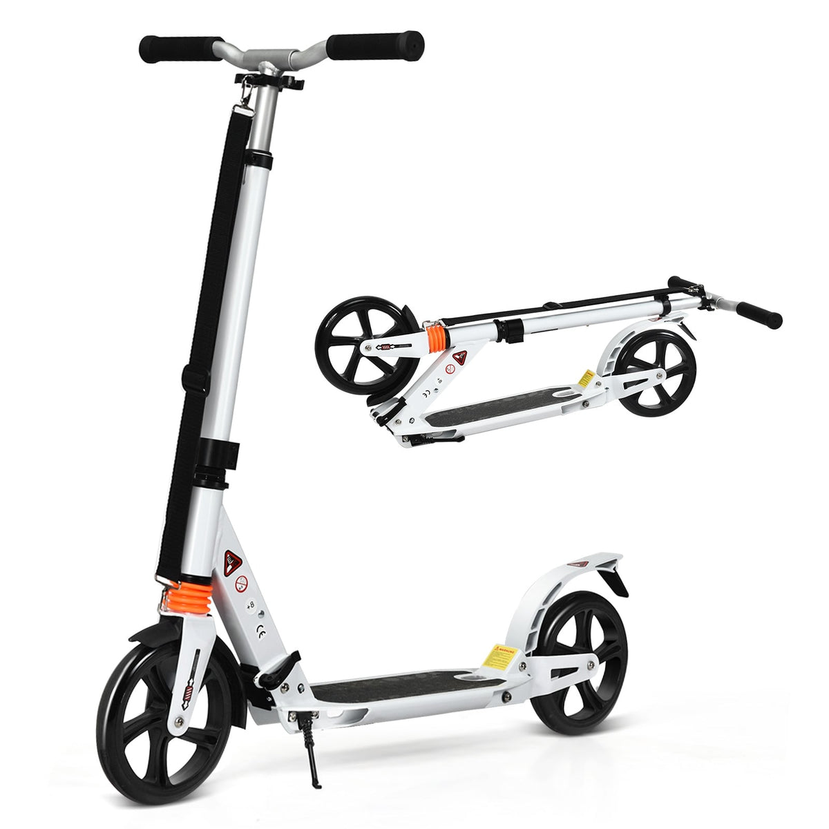 Folding Aluminium Adjustable Kick Scooter with Shoulder Strap-White