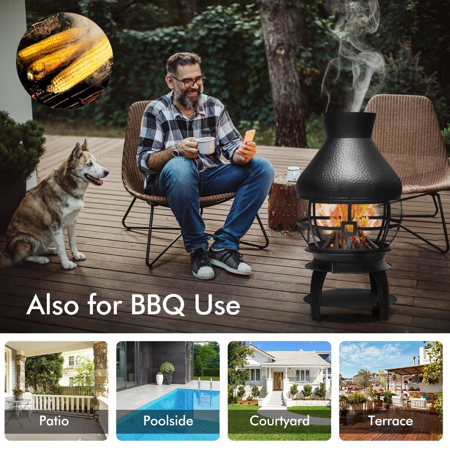 Patio Wood Burning Chimneys Fireplace. 1 BOX, UNASSEMBLED