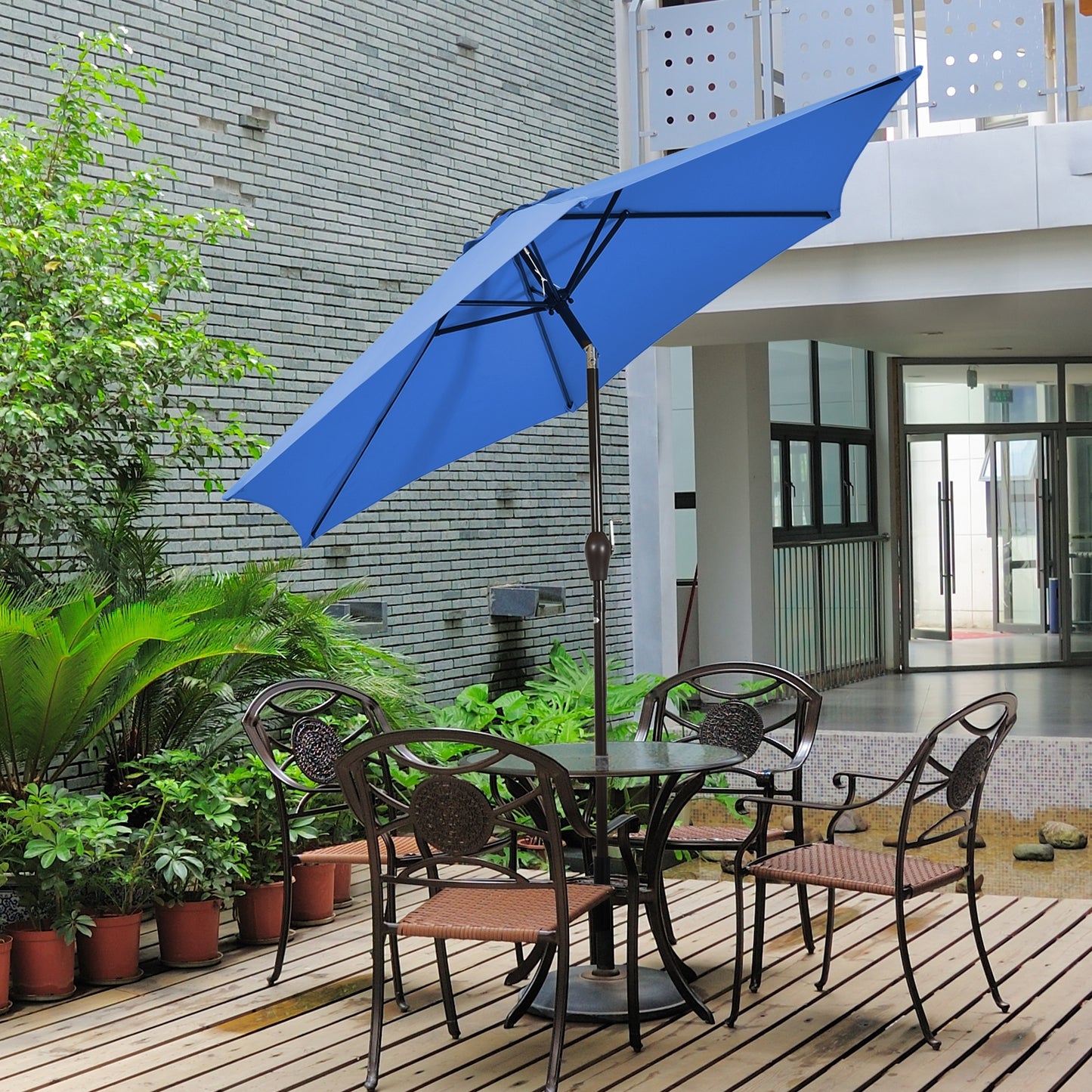 10' 6 Ribs Patio Umbrella with Crank without Weight Base-Blue