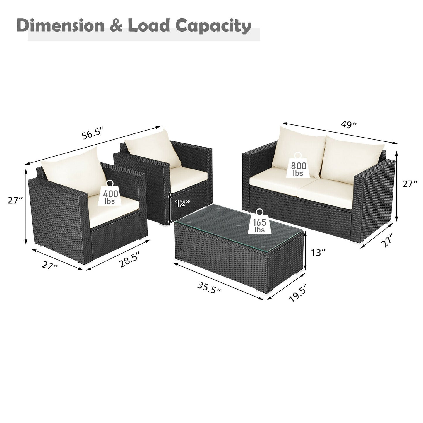 4 Pieces Patio Rattan Cushioned Furniture Set-White (Fully Assembled)