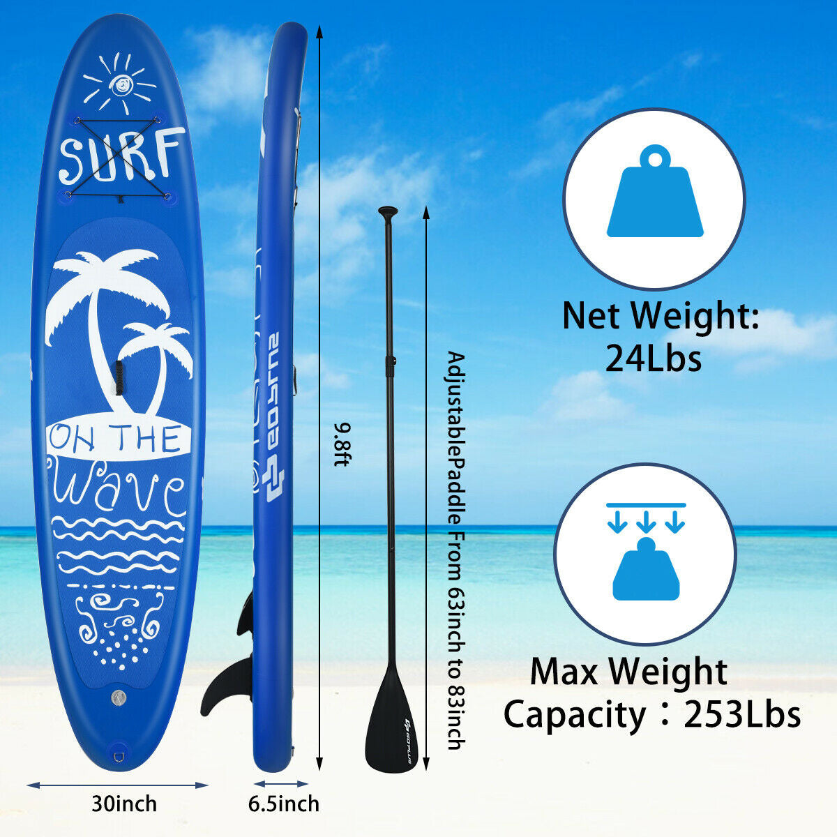 9.8 ft, Inflatable Stand Up Paddle Board with accessories-S