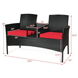 Wicker Patio Conversation Furniture Set with Removable Cushions and Table-Red - 1 Box, unassembled
