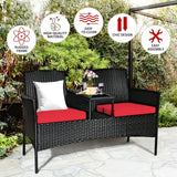 Wicker Patio Conversation Furniture Set with Removable Cushions and Table-Red - 1 Box, unassembled