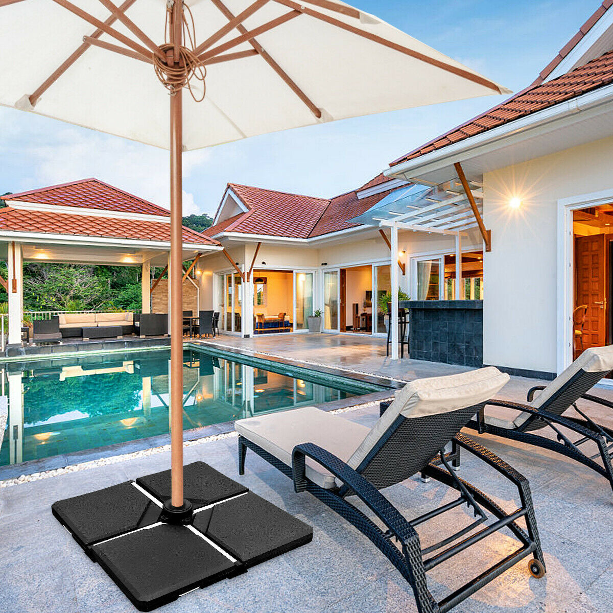 4 Pieces Square Fillable Patio Umbrella Base Set with Handle