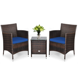 * SPECIAL* - 3 Pcs Patio Furniture Set Outdoor Wicker Rattan Set-Navy (Fully Assembled)