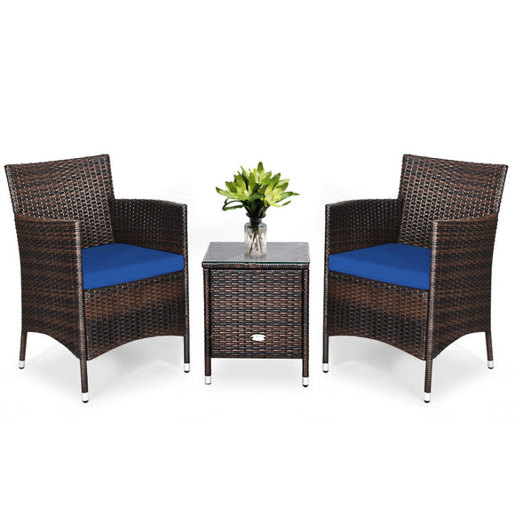 * SPECIAL* - 3 Pcs Patio Furniture Set Outdoor Wicker Rattan Set-Navy (Fully Assembled)