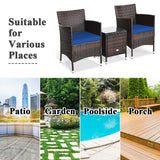 * SPECIAL* - 3 Pcs Patio Furniture Set Outdoor Wicker Rattan Set-Navy (Fully Assembled)