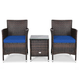 * SPECIAL* - 3 Pcs Patio Furniture Set Outdoor Wicker Rattan Set-Navy (Fully Assembled)