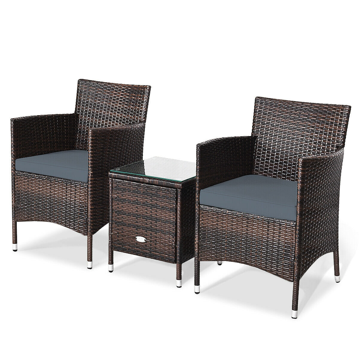 3 Pieces Patio Furniture Set Outdoor Wicker Rattan Set-Gray   - Assembled