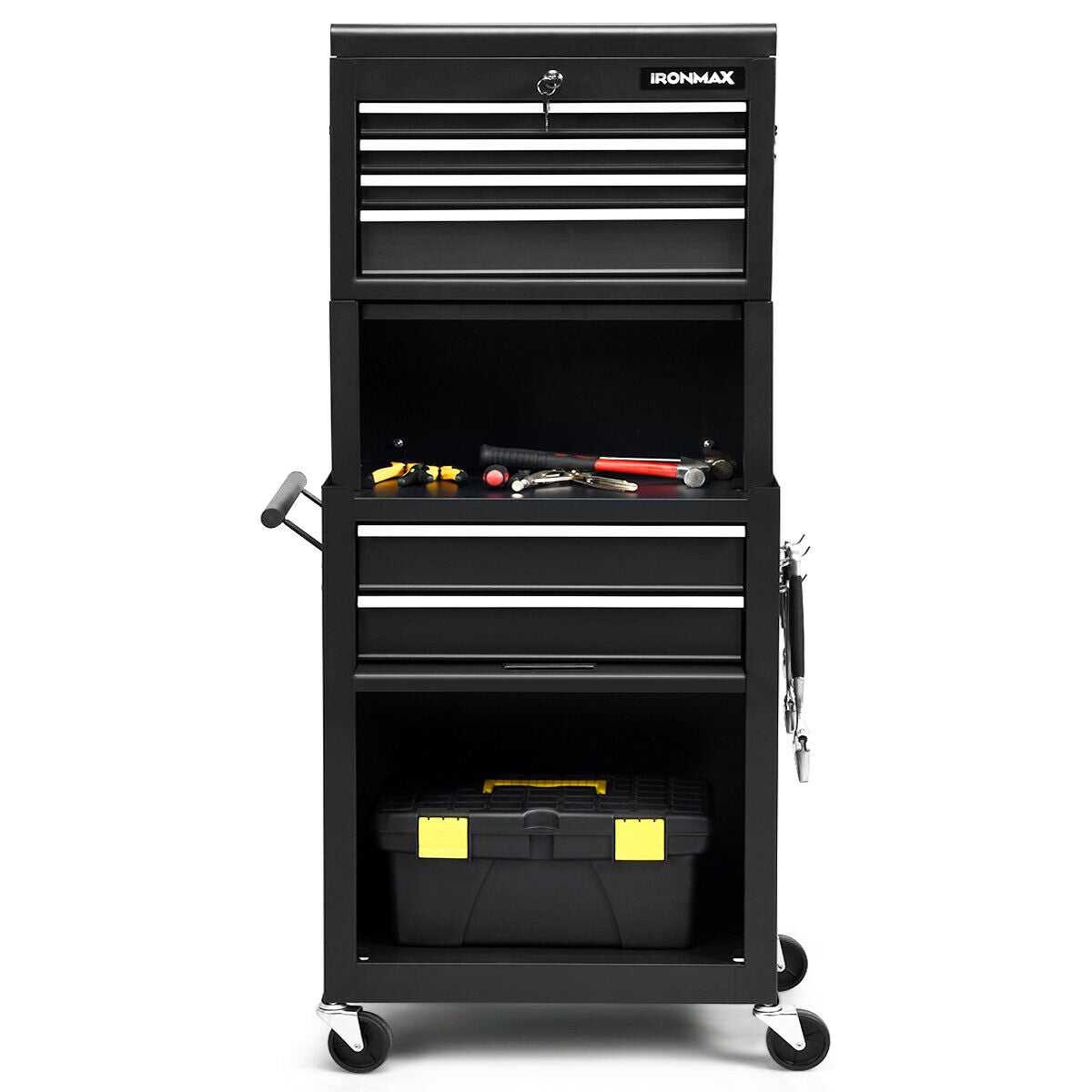Tool Chest with Heightening Cabinet-Black, Fully Assembled (Damaged in Shipping)