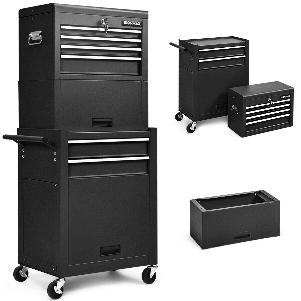 Tool Chest with Heightening Cabinet-Black, Fully Assembled (Damaged in Shipping)