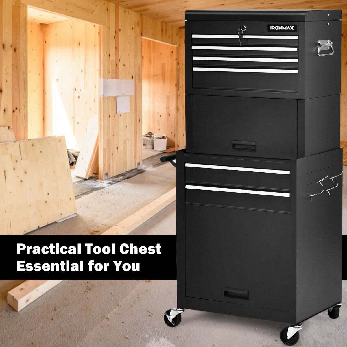 Tool Chest with Heightening Cabinet-Black, Fully Assembled (Damaged in Shipping)