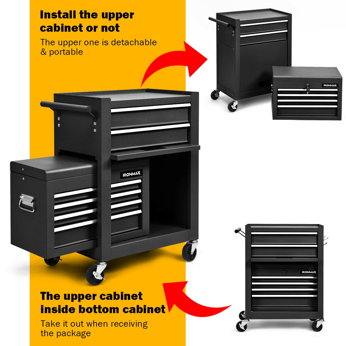 Tool Chest with Heightening Cabinet-Black, Fully Assembled (Damaged in Shipping)