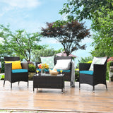 4 Pieces Comfortable Outdoor Rattan Sofa Set with Glass Coffee Table-Turquoise, 1 box, unassembled