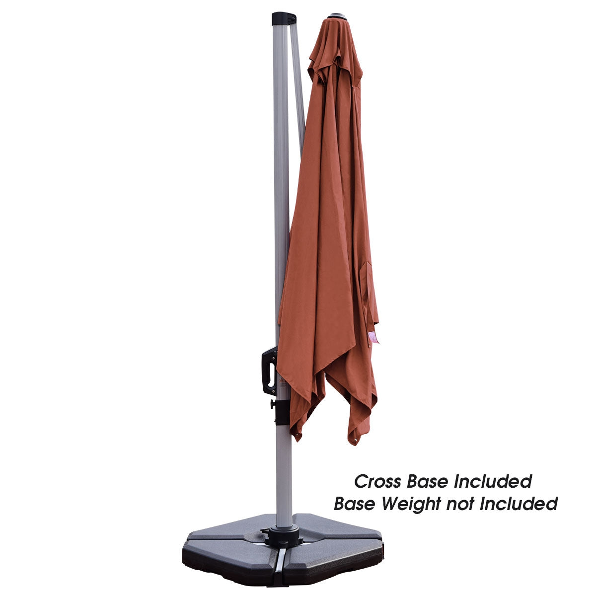 10 ft 360 Degree Tilt Aluminum Square Patio Offset Cantilever Umbrella without Weight Base-Brick red