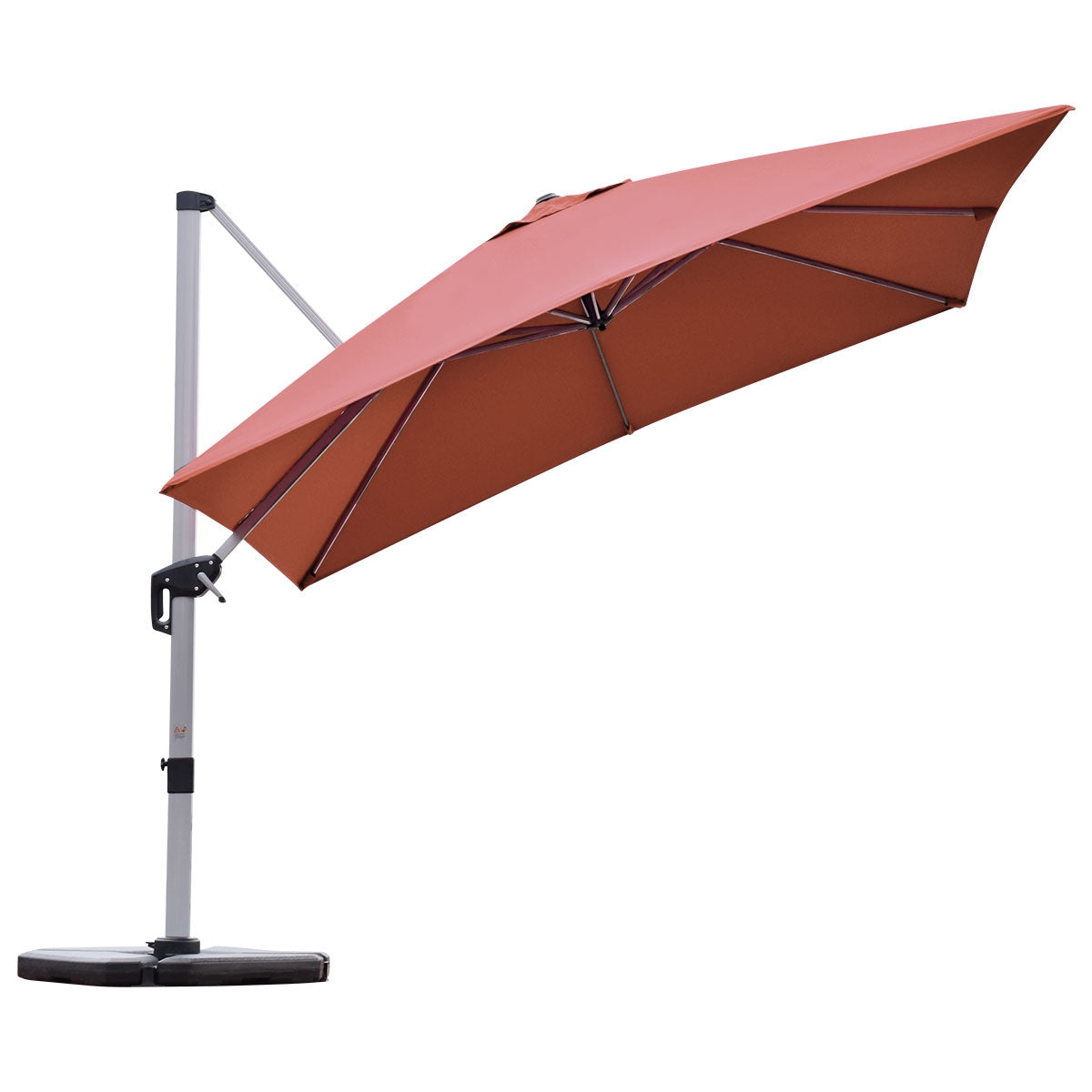 10 ft 360 Degree Tilt Aluminum Square Patio Offset Cantilever Umbrella without Weight Base-Brick red