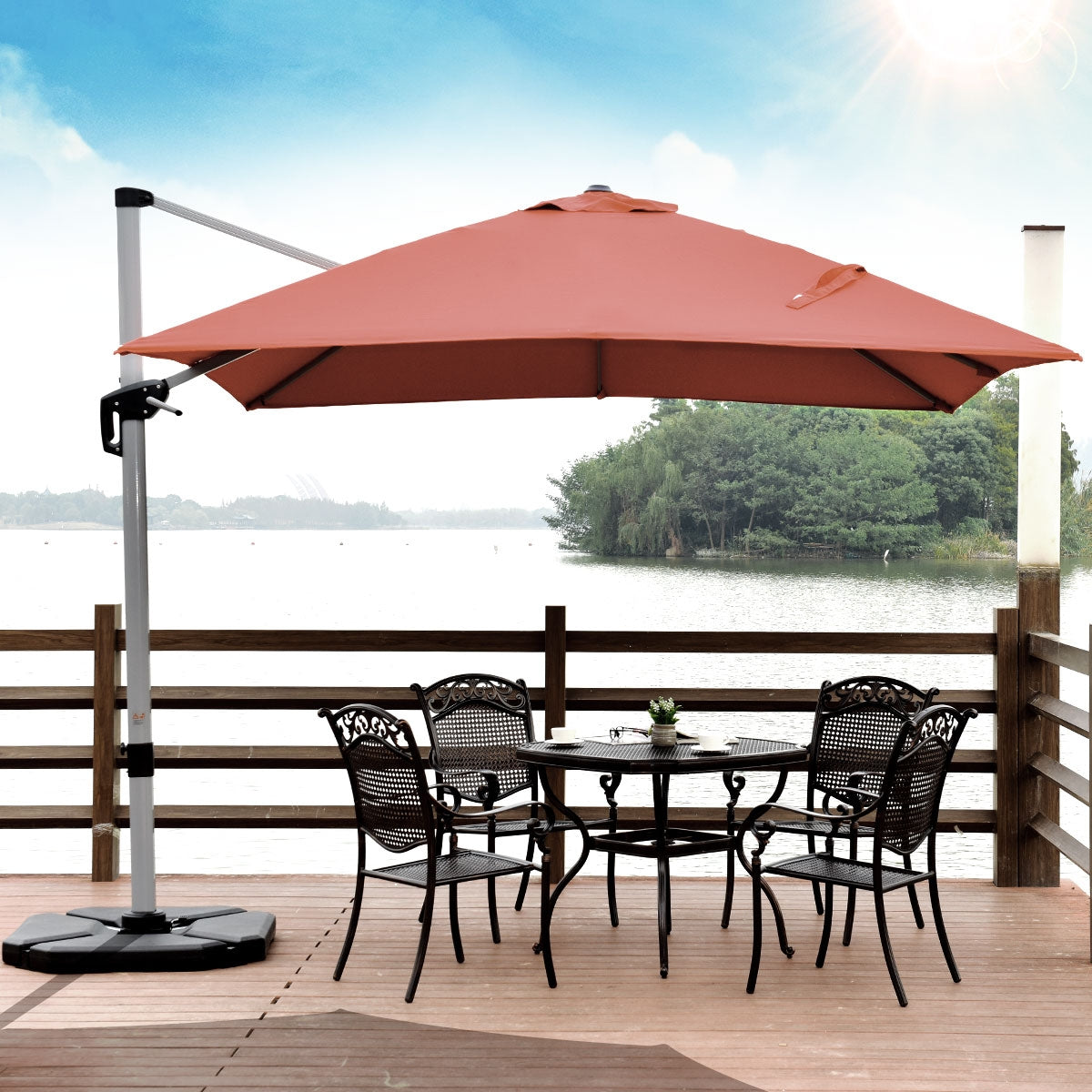 10 ft 360 Degree Tilt Aluminum Square Patio Offset Cantilever Umbrella without Weight Base-Brick red