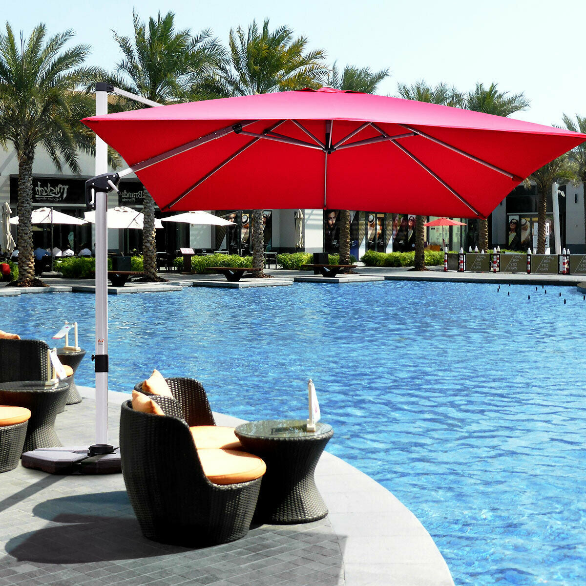 10 ft 360 Degree Tilt Aluminum Square Patio Offset Cantilever Umbrella without Weight Base-Burgundy