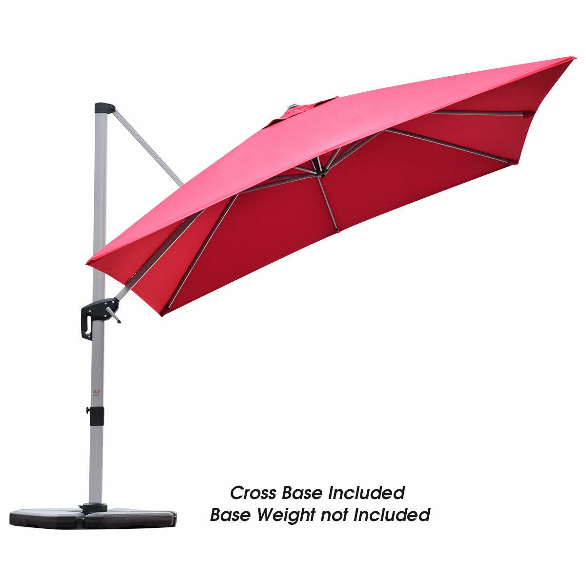 10 ft 360 Degree Tilt Aluminum Square Patio Offset Cantilever Umbrella without Weight Base-Burgundy