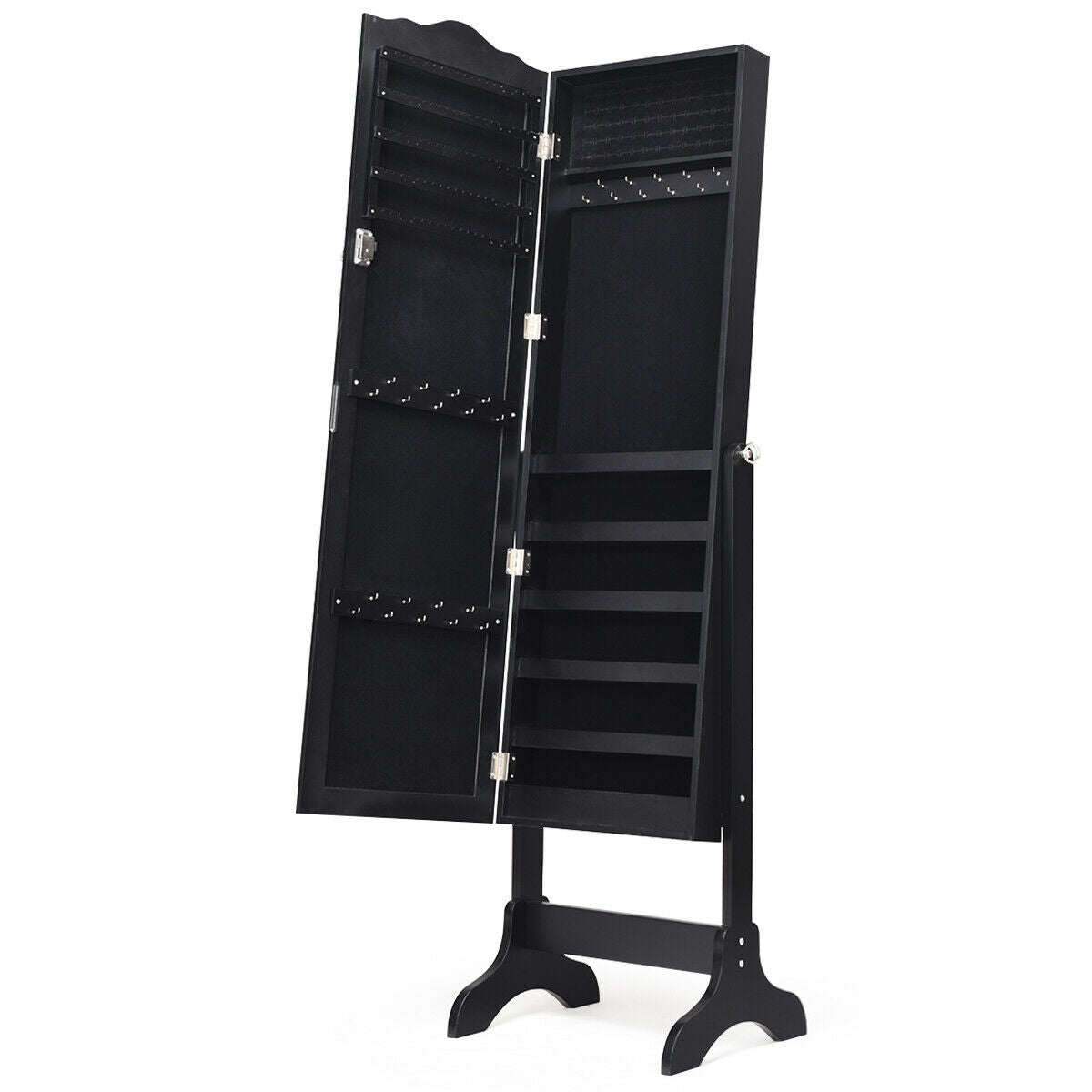 Mirrored Lockable Jewelry Cabinet Armoire Organizer Storage Box-Black (Scratch and Dent)