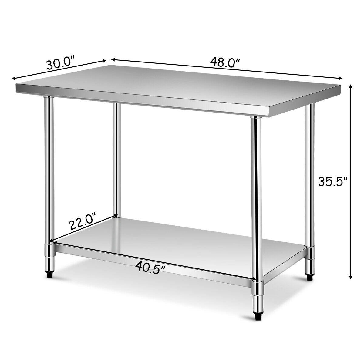 30 x 48 Inch Stainless Steel Food Preparation Kitchen Table ASSEMBLED