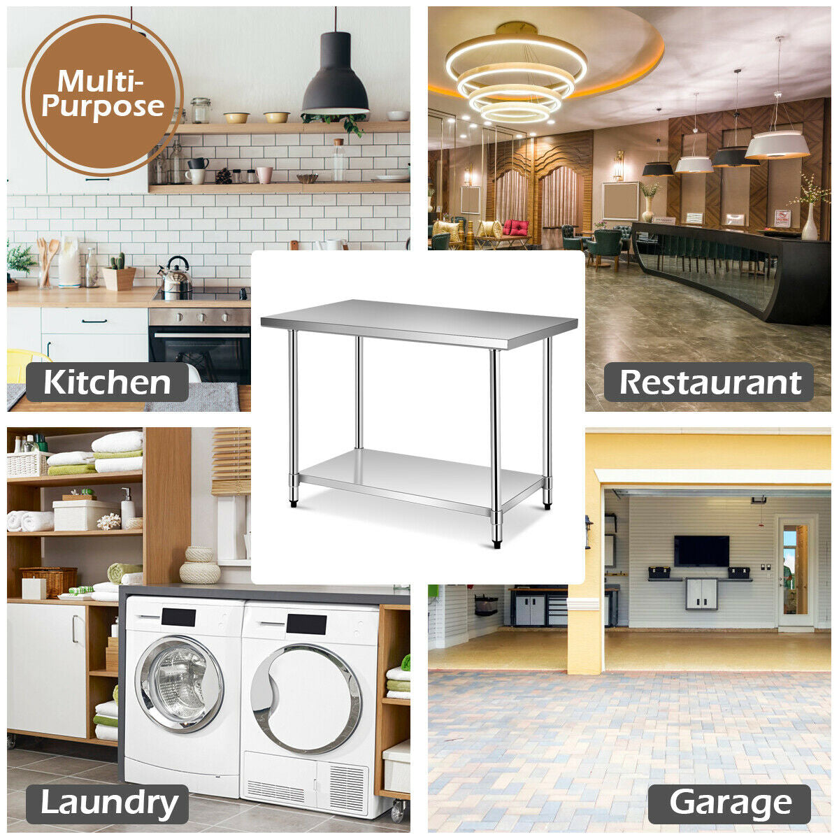 30 x 48 Inch Stainless Steel Food Preparation Kitchen Table ASSEMBLED