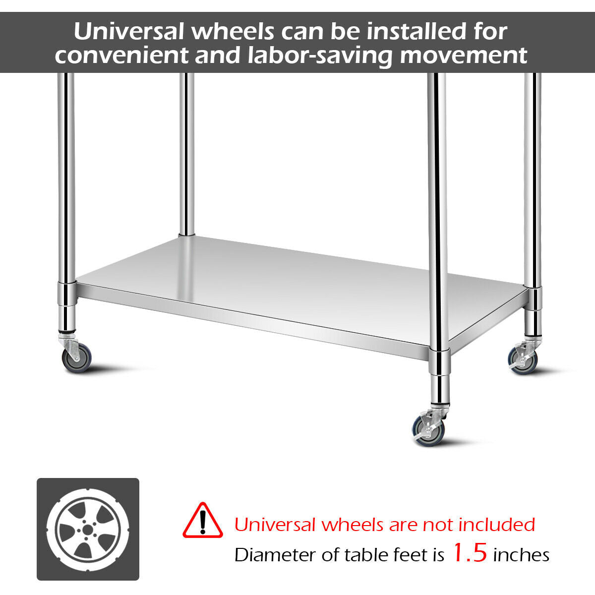 30 x 48 Inch Stainless Steel Food Preparation Kitchen Table ASSEMBLED