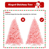 6 Feet Pink Artificial Hinged Spruce Full Christmas Tree with Foldable Metal Stand