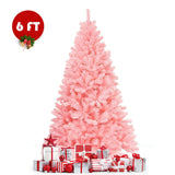 6 Feet Pink Artificial Hinged Spruce Full Christmas Tree with Foldable Metal Stand