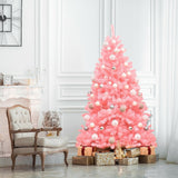 6 Feet Pink Artificial Hinged Spruce Full Christmas Tree with Foldable Metal Stand