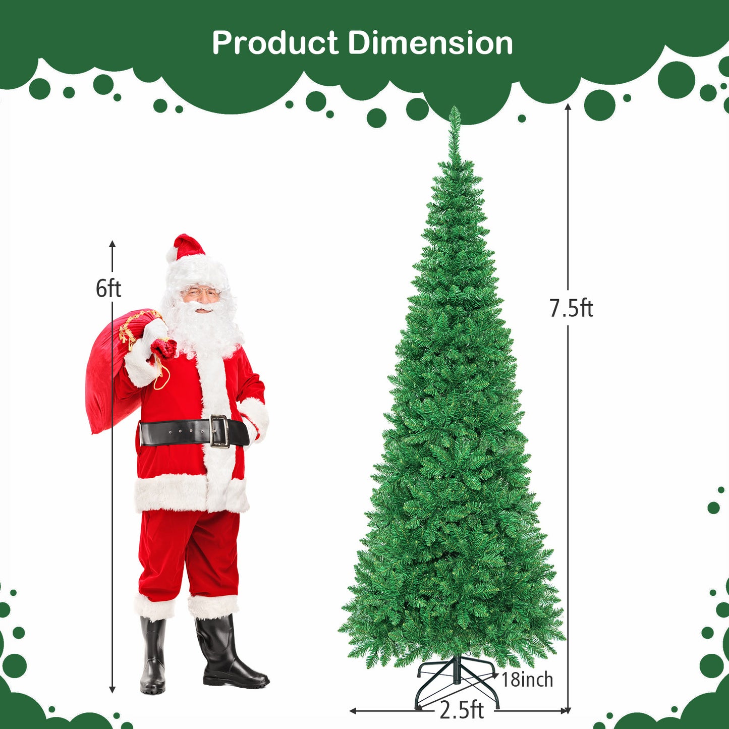 Artificial National Foot Kingswood Fir Pencil Christmas Tree-7.5 ft, ASSEMBLED, FINAL SALE