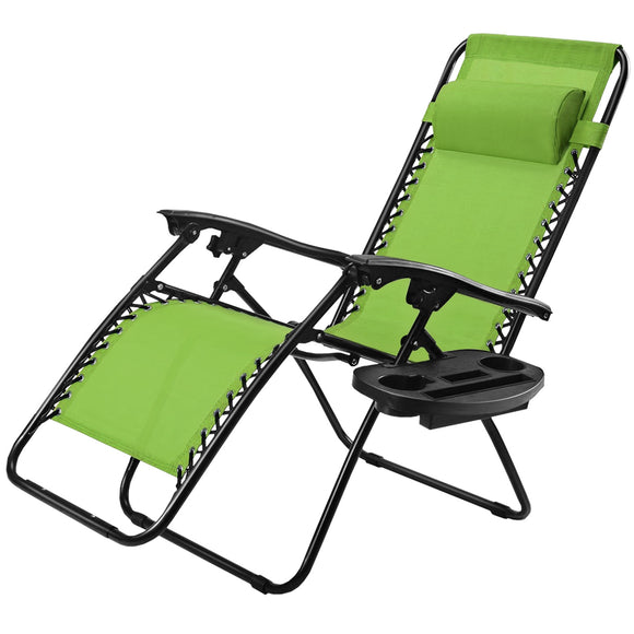 SPECIAL, NO TAX, Outdoor Folding Zero Gravity Reclining Lounge Chair with Utility Tray-Green