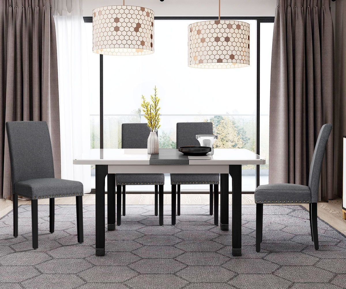 Set of 2 Fabric Upholstered Dining Chairs with Nailhead-Gray