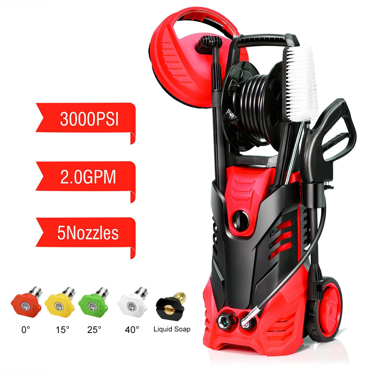 3000 PSI Electric High Pressure Washer With Patio/Deck Cleaner-Red, Tested