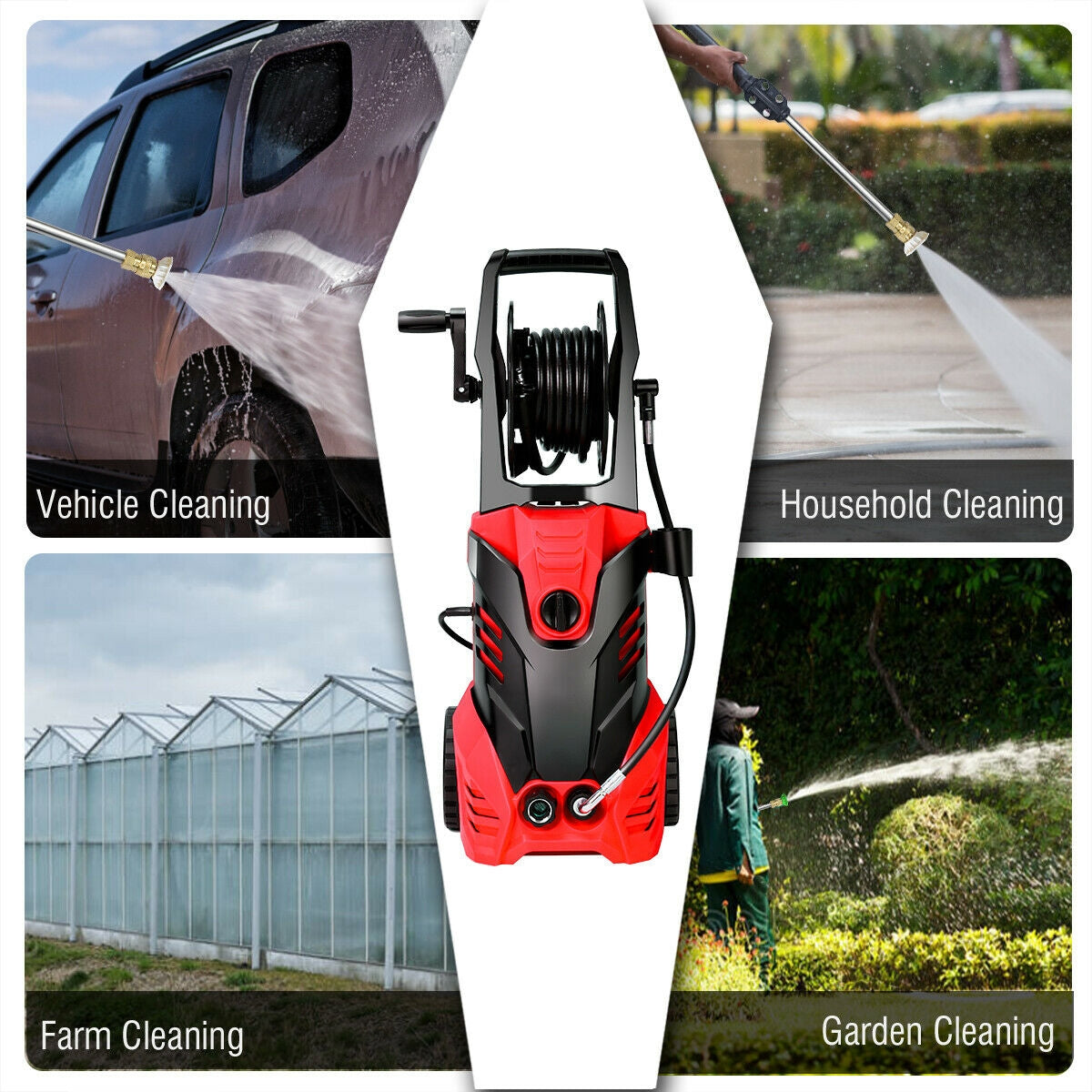 3000 PSI Electric High Pressure Washer With Patio/Deck Cleaner-Red, Tested