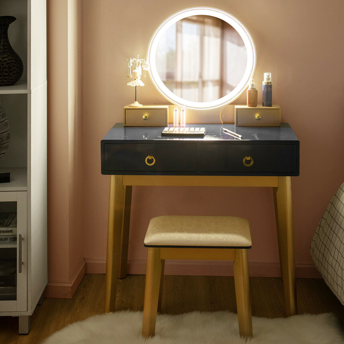 Makeup Vanity Table Set 3 Color Lighting Dressing Table-Black -  Scratch and Dent