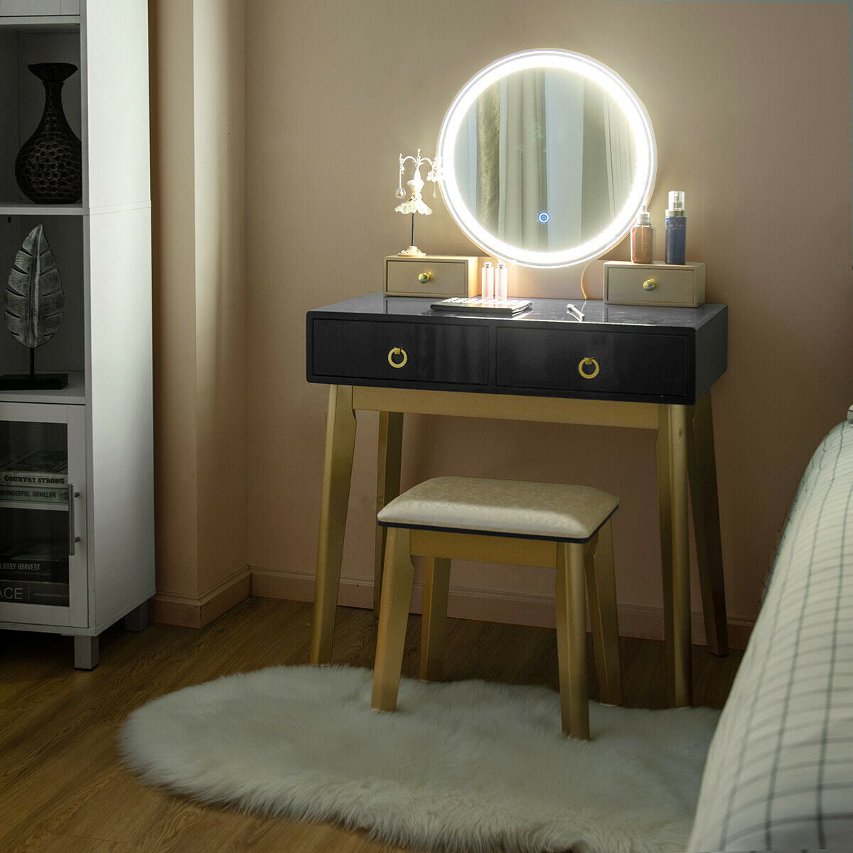 Makeup Vanity Table Set 3 Color Lighting Dressing Table-Black -  Scratch and Dent