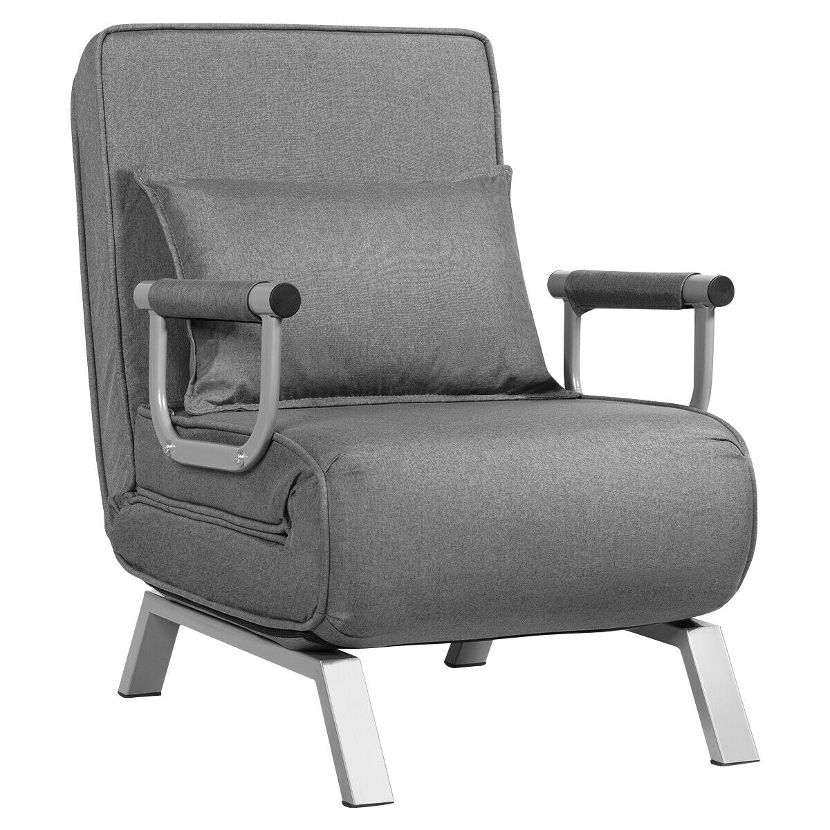 Folding 6 Position Convertible Sleeper Bed Armchair Lounge Couch with Pillow-Gray/ Black Legs