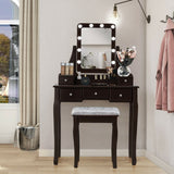 Vanity Dressing Table Set with  and Cushioned Stool-Brown - Scratch and Dent