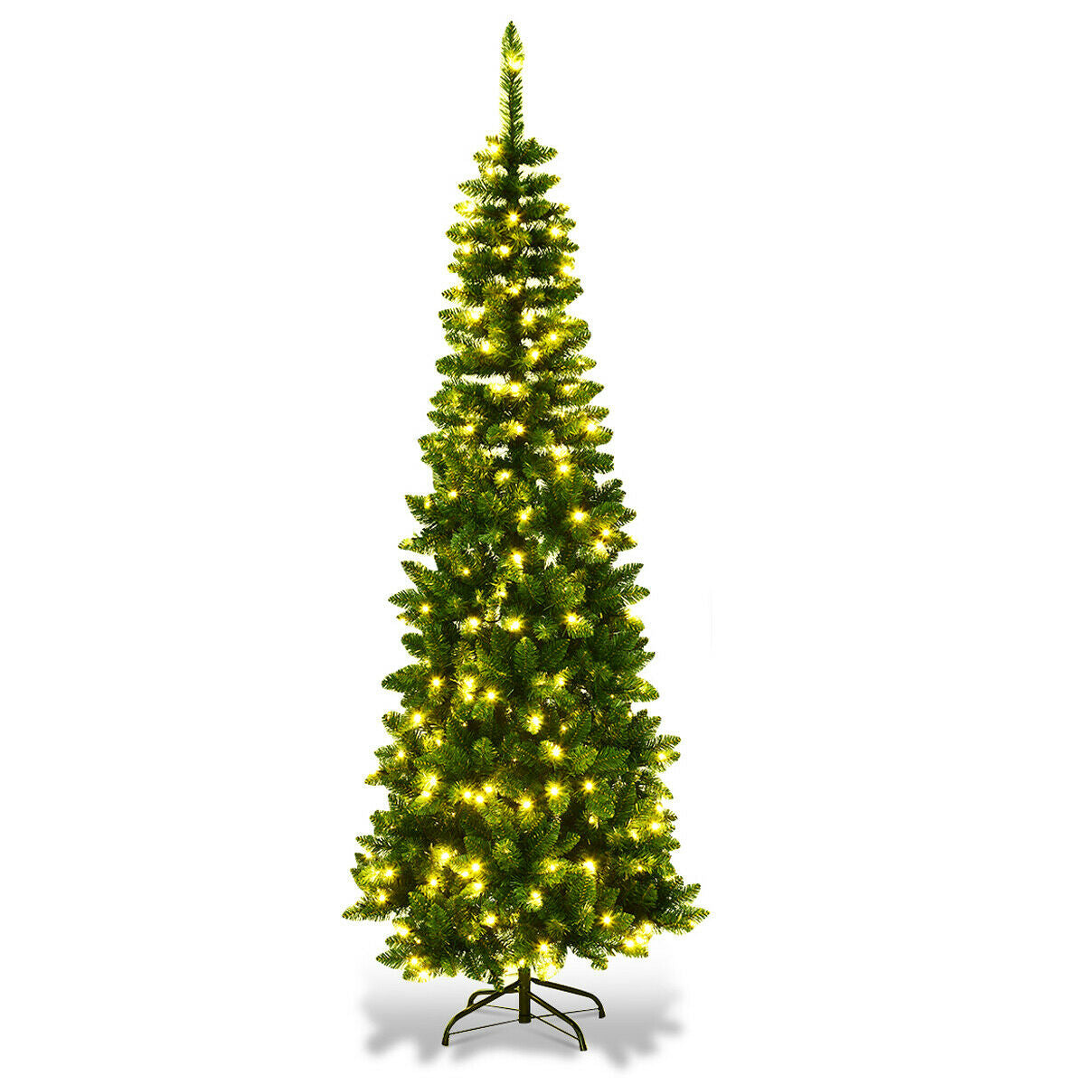7.5' Pre-Lit Hinged Artificial Pencil Christmas Tree-7.5 ft, assembled, final sale
