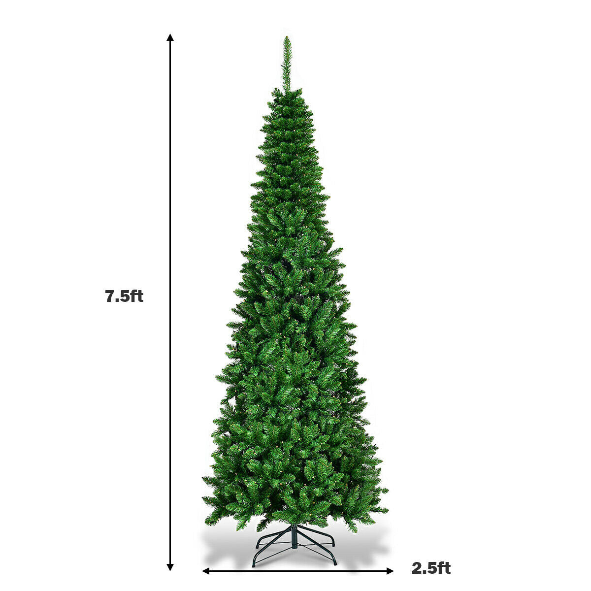 7.5' Pre-Lit Hinged Artificial Pencil Christmas Tree-7.5 ft, assembled, final sale