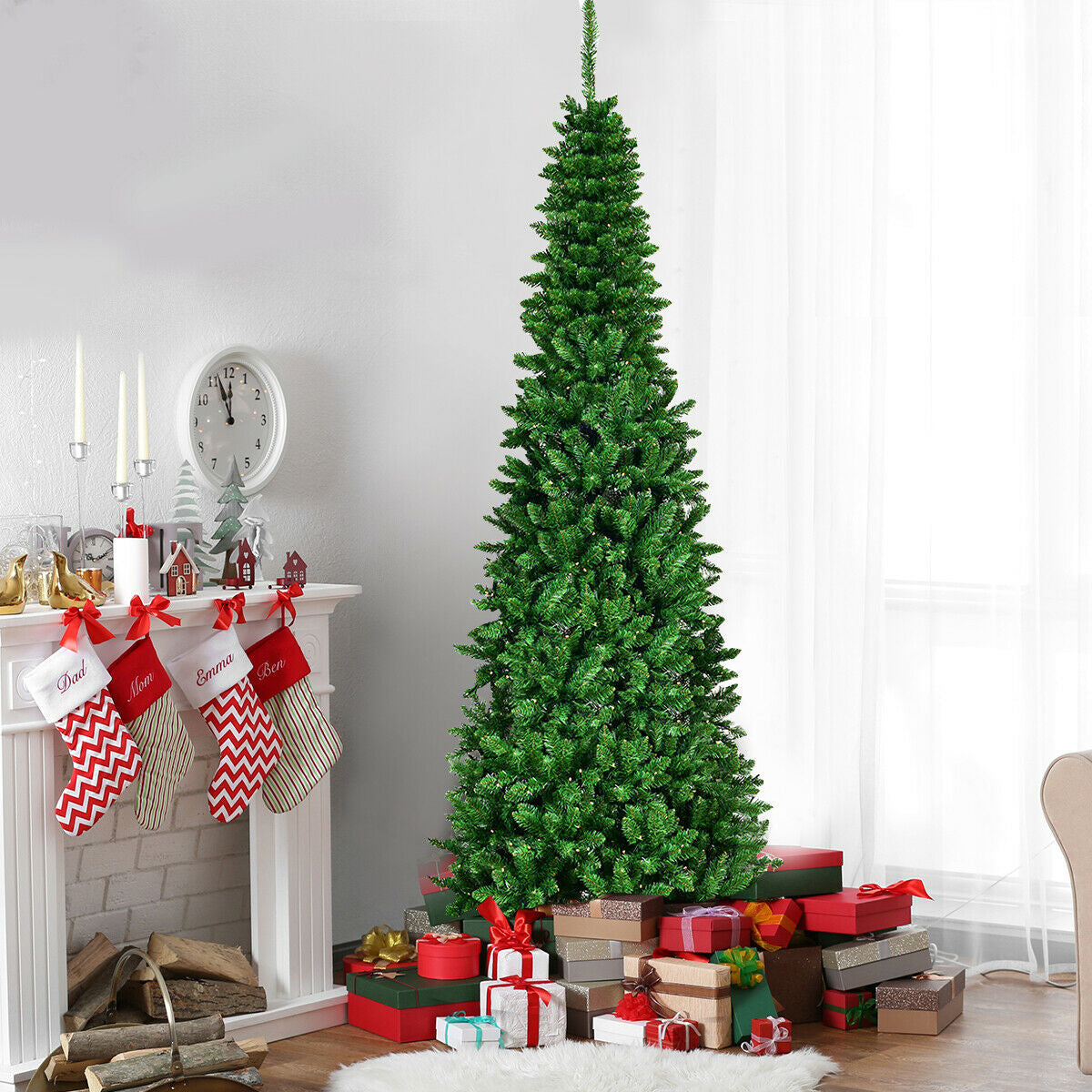 7.5' Pre-Lit Hinged Artificial Pencil Christmas Tree-7.5 ft, assembled, final sale
