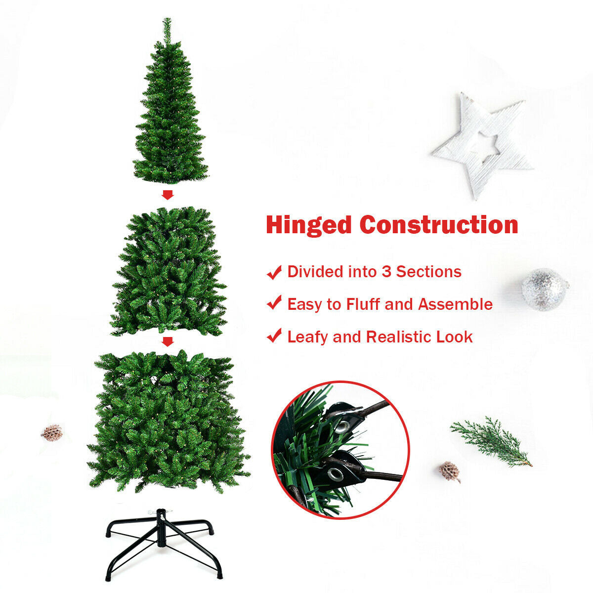 7.5' Pre-Lit Hinged Artificial Pencil Christmas Tree-7.5 ft, assembled, final sale