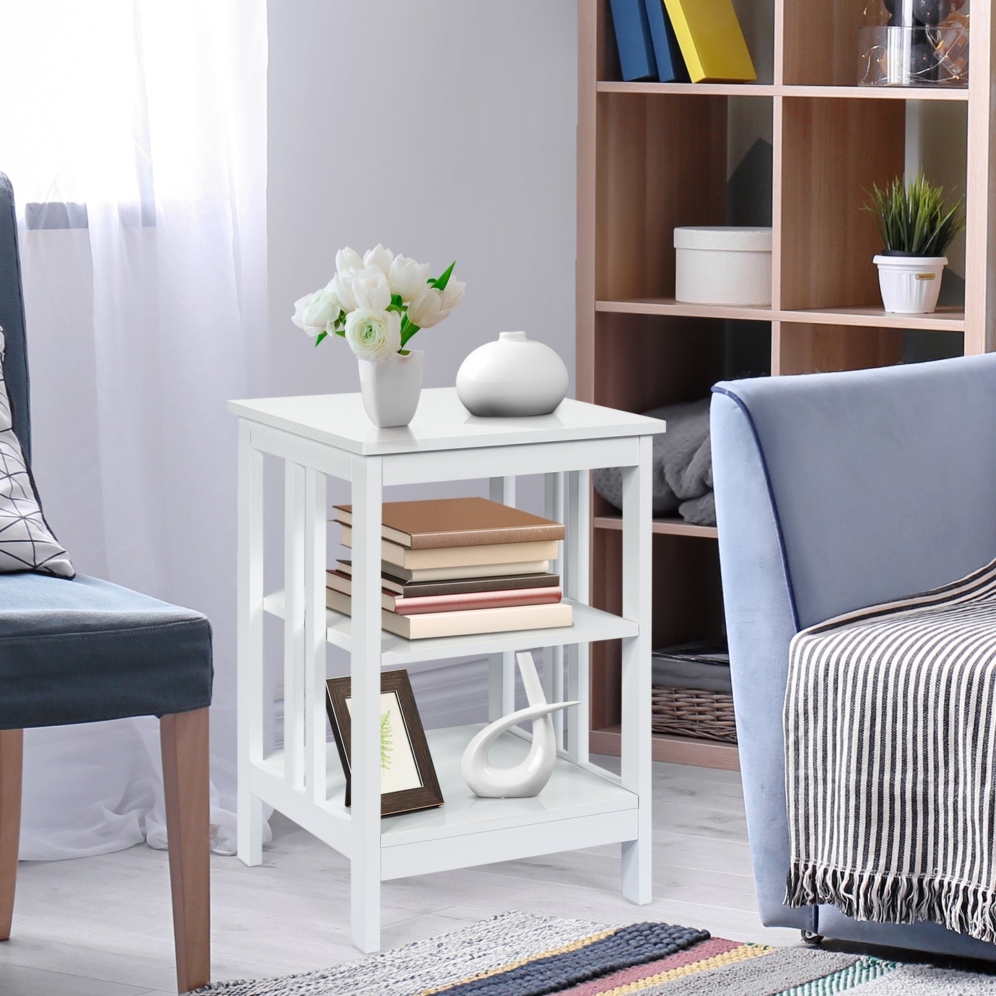 3-tier Side Table Nightstand with Stable Structure-White