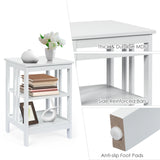 3-tier Side Table Nightstand with Stable Structure-White