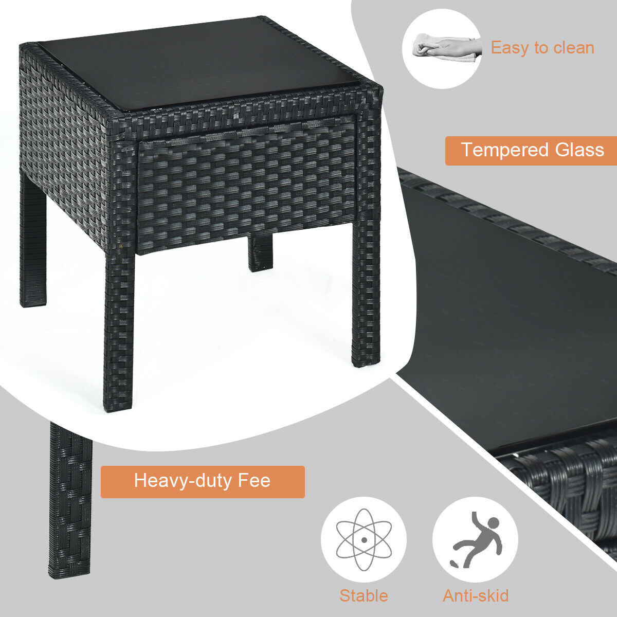 3 Piece Patio Rattan Furniture Set Sofa Cushioned Table Garden