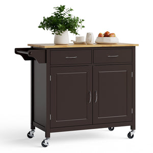 Modern Rolling Kitchen Cart Island with Wood Counter Top, fully assembled